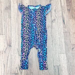 Bums & Roses Born to Stand Out Rainbow Cheetah Ruffle Romper Size 3-6M